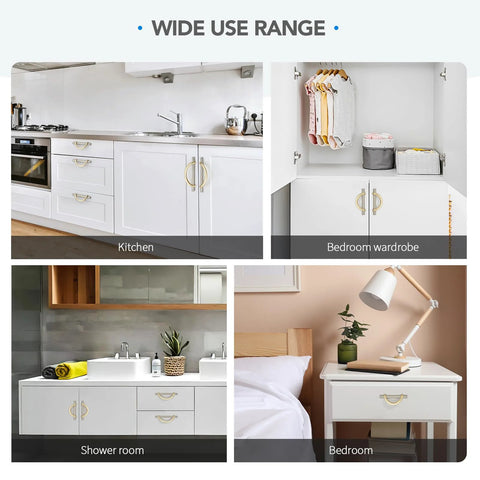 Brushed Brass And Brushed Nickel Cabinet Pulls 5 Inch Center To Center Curved Handles in kitchen, bathroom, wardrobe, and bedroom use.