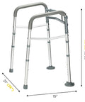 Adjustable Detachable Toilet Safety Frame with Handles, showing dimensions and non-slip suction footings.