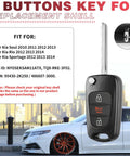 Kia Soul 2010 To 2013 Rio 2012 To 2014 Sportage 2012 To 2014 Three Button Flip Key Fob Shell Case Replacement with Close-Up