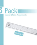 Clear 6 Inch Plastic Rulers 3 Pack With Dual Side Inches And Centimeters Easy To Read Markings, Scratch Resistant