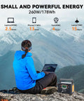 Person using Portable Power Station Solar Generator 260W Continuous 500W Peak with 65W USB C PD Fast Charge outdoors