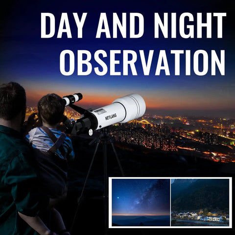 70mm Aperture Refractor Telescope With 400mm Focal Length, White, High Transmission Coatings For Brighter Views, Easy Setup For Beginners Killer Starter Scope For Stargazing And Birdwatching on tripod at dusk