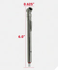 Milton S-928 tire pressure gauge, side view, pencil-style metal tool with built-in deflator valve, 6-inch length