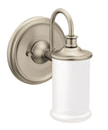 Warm Brushed Nickel One Light Dual Mount Bath Vanity Fixture With Frosted Glass Globes, wall-mounted, side view