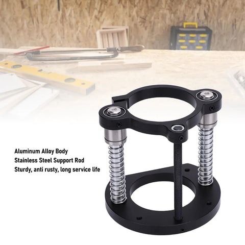 Aluminum Router Lift Base With Two Jaw Clamping Manual Lifting System And Crank Handle For 64-66mm Trimming Slotting And Chamfering Woodworking Project Setup Rustproof Stainless Steel Support Rod For Smooth Durable Heavy Duty Performance, black aluminum alloy body