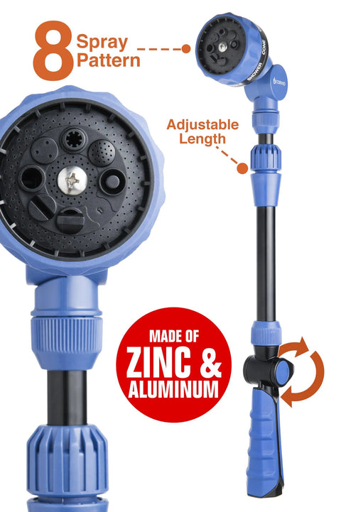 Adjustable Thumb Control Garden Watering Wand With 19 To 24 Inch Telescoping Reach Eight Spray Patterns Heavy Duty Zinc And Aluminum Construction