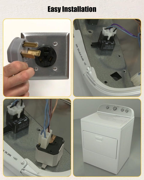 Push To Start Dryer Switch Replacement W10117655 for Whirlpool showing easy installation process, plug, switch, and dryer