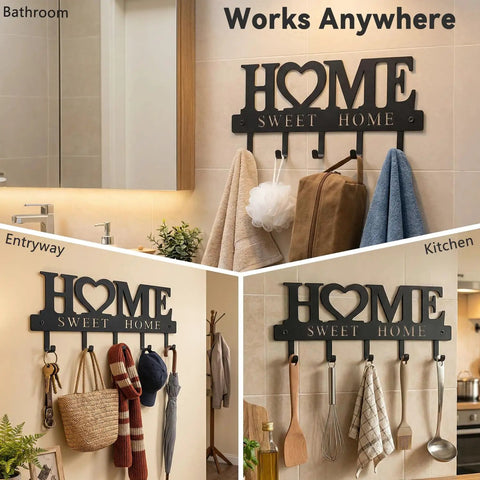 Solid Wall Mounted Key Rack With Five Heavy Duty Hooks Gonna Keep Your Daily Grind Organized Top Shelf Entryway Storage For Keys Bags And Pet Leashes Black