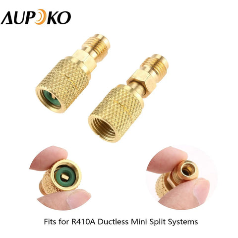 R410A Straight Swivel Mini Split Adapter With Five Sixteenth SAE Female To One Quarter SAE Male Quick Couplers For HVAC And Ductless Mini Split Systems Pro Grade DIY Friendly Two Pack brass couplers for R410A mini split service