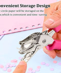 Close-up of a pink-handled tool from the 12 Piece Handheld One Quarter Inch Hole Punch Set With Grip Handles for crafts.