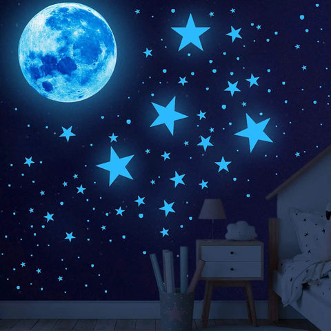 1088 Piece Glow In The Dark Stars And Moon Wall Decals Kit For Kids Room Ceiling Night Sky Decor Bright Long Lasting Glow