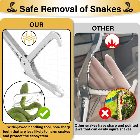 55 Inch Snake Grabber Tool With Long Reach Heavy Duty Folding Snake Tongs Wide Jaw Handling Tool For Rattlesnakes Pro Grade Stainless Steel Tube Safe Distance Catcher Black Yellow