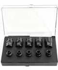 Heavy Duty Ten Piece EPR Socket Kit With Quarter And Three Eighth Inch Drive Sets exhibited in a clear case.