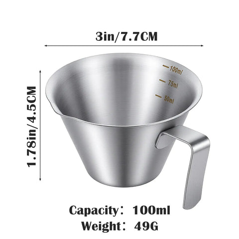 Stainless Steel Espresso Cup With Handle, Durable Coffee Shot Measuring Cup With Built-In Scale, V Shaped Mouth, 3.4 Oz 100 Ml