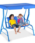 2 Seat Kids Patio Swing For Outdoor Fun And Chill With Adjustable Canopy And Safety Belt All Weather Waterproof Hanging Bench
