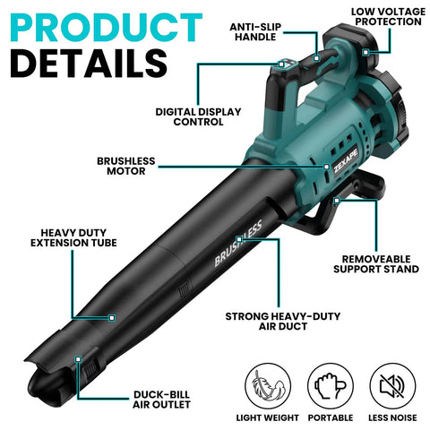 Cordless Leaf Blower With Brushless Motor, 480 CFM, Up To 130 MPH, Six Variable Speeds, Digital Display Control, handheld view