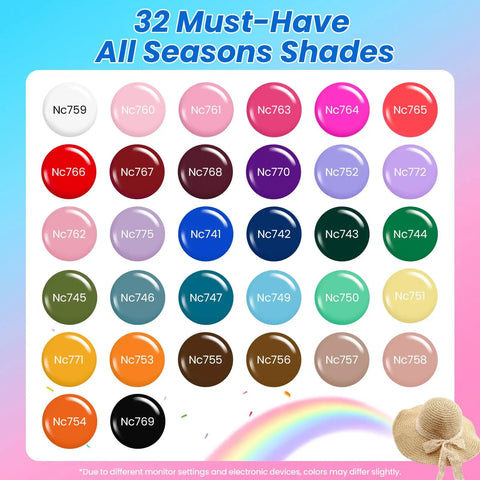 Gel Nail Polish Kit With UV Light 68 Piece Set Featuring 32 Colors For Home Salon Diy Nails Tools Base Coat No Wipe Top Coat