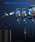 Dual-Lens 1920P HD Endoscope with light shows compatibility with Android, iOS, and iPad, featuring a coiled 32.8ft cable.