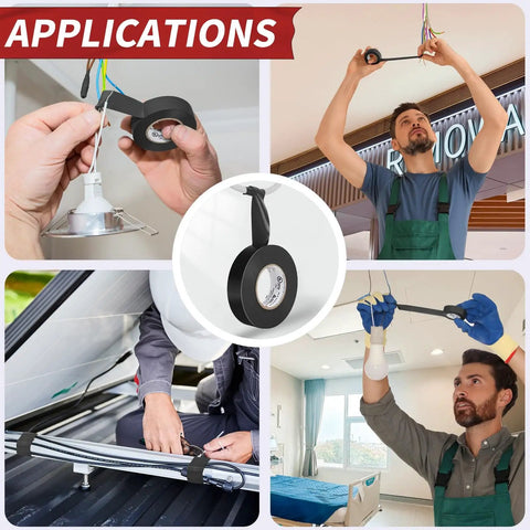 Heavy Duty PVC Electrical Tape For Commercial, Automotive And DIY Repairs UL And CSA Listed Insulating Vinyl Tape, 3/4 In By 99 Ft, Black, High Tack Adhesive, Weather And Abrasion Resistant, 1 Roll applied in various repair scenarios