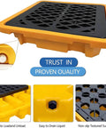 Rugged Heavy Duty Modular Oil Spill Containment Tray With Drain Outlet for paint buckets and tools, showing drain and grating.
