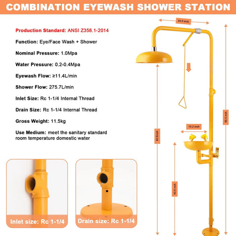 Emergency Eyewash And Shower Station Kit With Dual Nozzle Design, ANSI Z358.1-2014 Certified And OSHA Approved, full view