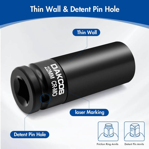 22mm Impact Lug Nut Socket For One Half Inch Drive With Protective Sleeve Chrome Molybdenum Alloy Steel