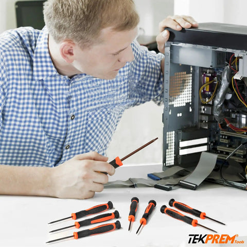 Person using 8-In-1 Small Torx Screwdriver Set With T3 Through T10 Security Bits For Apple MacBook Mac Mini Xbox PlayStation PS3 PS4 PS5 And More