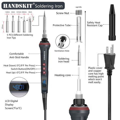 Diagram of All-In-One 90W Adjustable Soldering Iron Kit With LED Display 180-480C Temperature Range 9-In-1 Soldering Gun Set