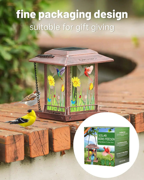 Solar Bird Feeder And Lantern For Outdoors Chew Proof Metal Feeder With Big Two And A Half Pound Seed Capacity Easy Fill Hangin Bird Feeder