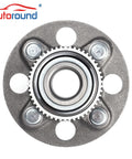 Front view of Rear Wheel Bearing And Hub Assembly For Honda Civic 2001-2005 And Acura EL 2001-2005 4 Lug With ABS Plug And Play Ready Replacement Part 512175 With 66mm Hub Pilot And 139mm Flange.