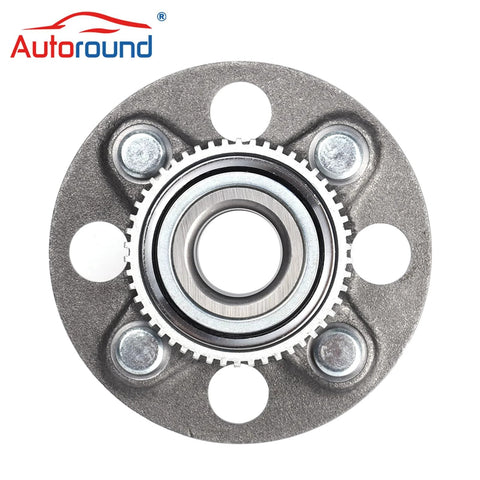 Front view of Rear Wheel Bearing And Hub Assembly For Honda Civic 2001-2005 And Acura EL 2001-2005 4 Lug With ABS Plug And Play Ready Replacement Part 512175 With 66mm Hub Pilot And 139mm Flange.