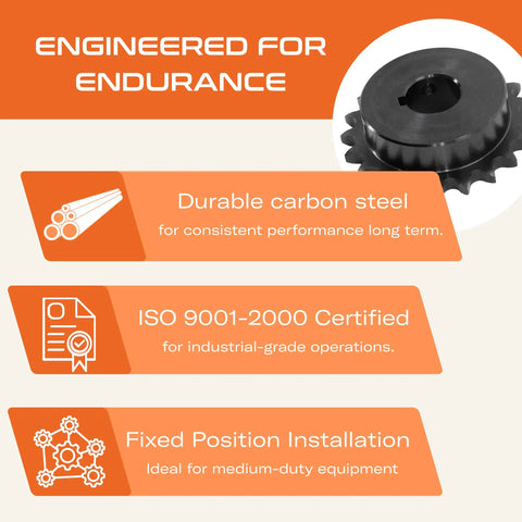 ANSI 40 Roller Chain Sprocket, 15 Tooth, 1 Inch Bore, BHub Carbon Steel Industrial Sprocket with durability features