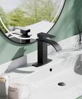 Matte Black Waterfall Bathroom Faucet With Pop Up Drain And Deck Plate RV Vanity Vessel Sink Faucet With Single Handle For One Or Three Hole