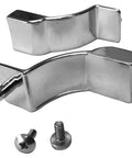 Knockout Bright Chrome Towel Bar With Heavy Duty Mounting Brackets For Framed Sliding Shower Doors and Bathtub Enclosures showing two chrome brackets with screws.