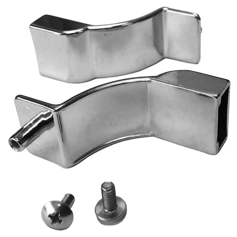 Knockout Bright Chrome Towel Bar With Heavy Duty Mounting Brackets For Framed Sliding Shower Doors and Bathtub Enclosures showing two chrome brackets with screws.