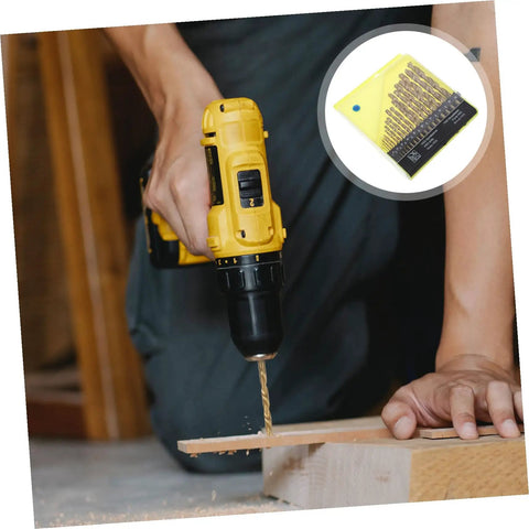 Rock Solid 19 Piece High-Speed Steel Cobalt Drill Bit Set With Twisted Design For Stainless Steel Alloy Timber Plastic And Professional Heavy Duty Drilling Projects That Make Short Work Of Tough Materials. HSS cobalt bit drilling timber with cordless drill
