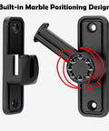 Heavy Duty Barn Door Lock Latch With 90 And 180 Degree Operation Zinc Alloy Construction Sliding Door Lock Hardware For Garage Garden Bathroom Cabinet And Home Safety Durable Matte Black Finish showing built-in marble positioning design feature.