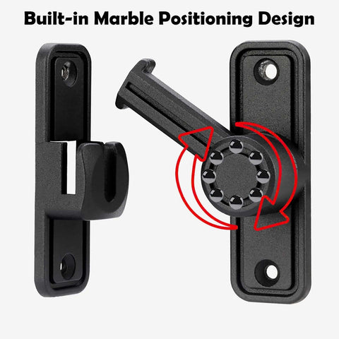 Heavy Duty Barn Door Lock Latch With 90 And 180 Degree Operation Zinc Alloy Construction Sliding Door Lock Hardware For Garage Garden Bathroom Cabinet And Home Safety Durable Matte Black Finish showing built-in marble positioning design feature.