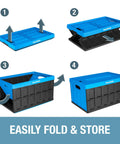 Collapsible Storage Bins With Lids Charcoal 3 Pack 62L Stackable Plastic Containers folding process illustration
