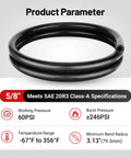 5/8-inch black silicone heater hose coiled for automotive coolant system, 5 ft long, SAE J20R3 Class-A.