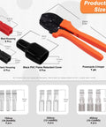 Diagram showing Beefed Up Ratcheting Wire Crimping Kit with sizes for Powerpole connectors and crimper specifications.
