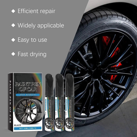Slick Car Scratch Repair Pen Set For Fast Silver Touch Up Paint And Quick Clear Coat Markers, black paint pens and wheel.