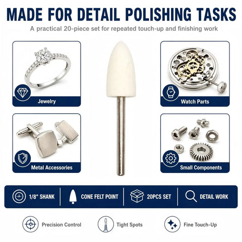 Buffing Wheel Polishing Bits Kit For Rotary Tools One Eighth Inch Shank 20 Piece Set with Cylinder and Bullet Heads details