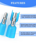 320 Piece Heat Shrink Bullet Connectors Kit With Female And Male Terminals Insulated Waterproof Electrical Marine Crimp Automotive Connectors Durable Marine Grade Weatherproof Splice Protectors For Fast Secure Connections In Cars Boats And RVs, showing blue connectors with labeled features.