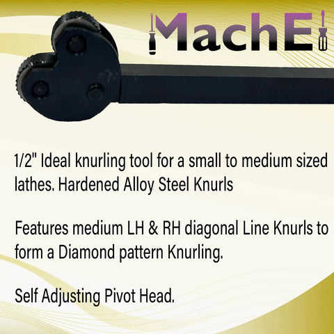 Pivot Head Diamond Knurling Tool With Half Inch Square Shank for Lathe in epoxy black, medium pitch knurl