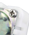 Close-up of Toilet Flush Valve Solenoid Assembly for Infrared Sensor Flusher showing metal screw detail and white housing