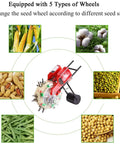 Hand Push Roller Seeder Spreader For Lawn And Garden With 14 Hole Row Seed Planter showing 5 seed wheel options