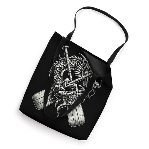 Dragon Boat Racing Themed Tote Bag with vibrant festival artwork, black polyester bag, durable carryall with dragon and paddle design