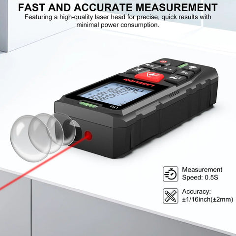 Heavy Duty Laser Measure Tool With Dead On Precision And 229 Foot Range Featuring Dual Bubble Levels LCD Display IP54 Waterproof Rating For Hassle Free Distance Area And Volume Measurements On Any Project