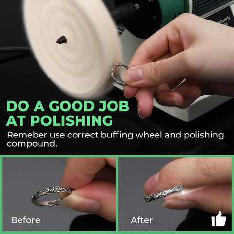 Using Your Go To Portable Bench Buffing Polisher With Adjustable Speed 110V Kit for polishing a ring with cotton wheel